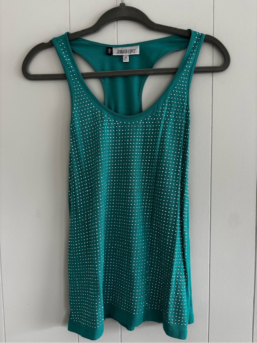 Jennifer Lopez Teal Rhinestone Racerback Tank Top, Size XS